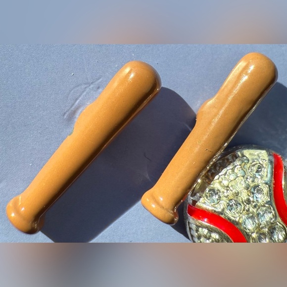 Claire's Baseball Themed 3-Pack Stud Pierced Earrings Set with Baseball Mitt Bat - Picture 7 of 9